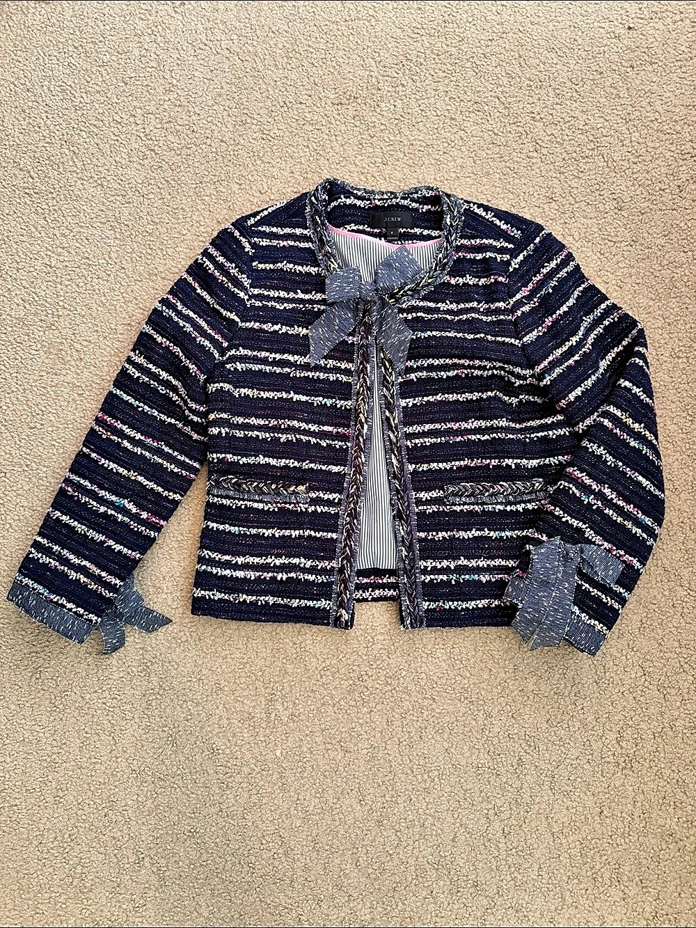 J.Crew Striped Tweed Jacket in Blue & Pink Size 8 Like New